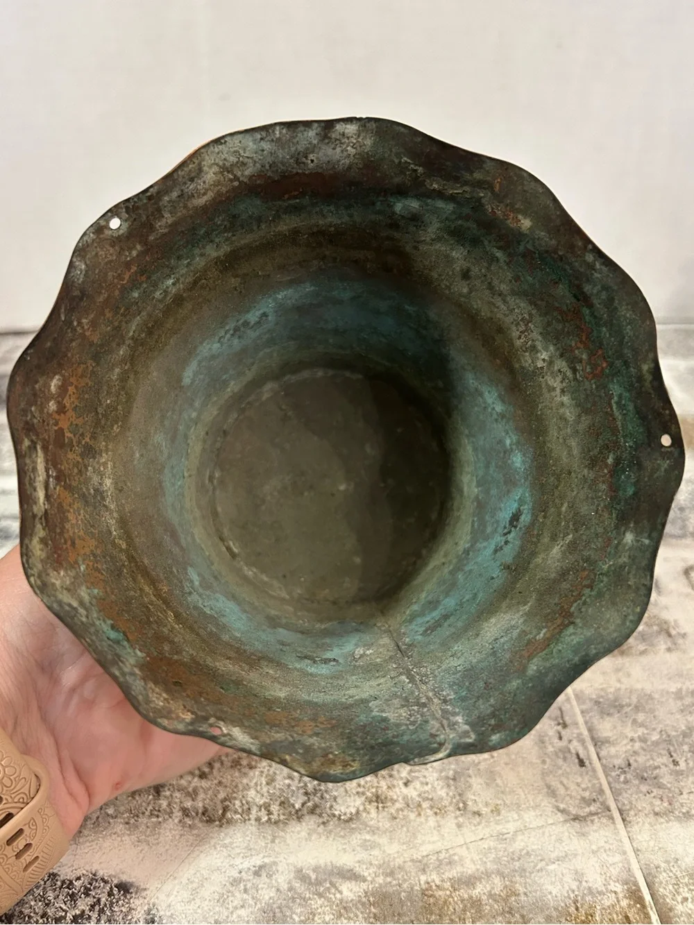 Decorative Solid Copper Pot Planter Scalloped Edge 4 2/16” High